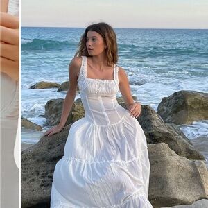 NWOT Frankie's Bikinis Christabelle Ruffle Maxi Dress White XS